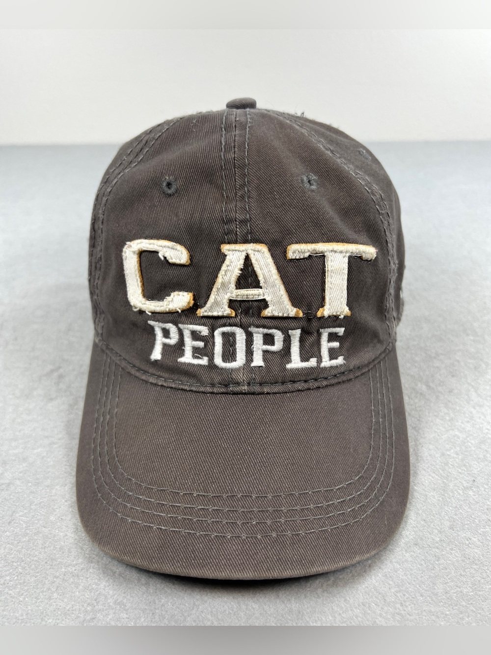 Women's Hat Cat People Patches Grey Distressed Rustic BB Cotton Cap Pavilion